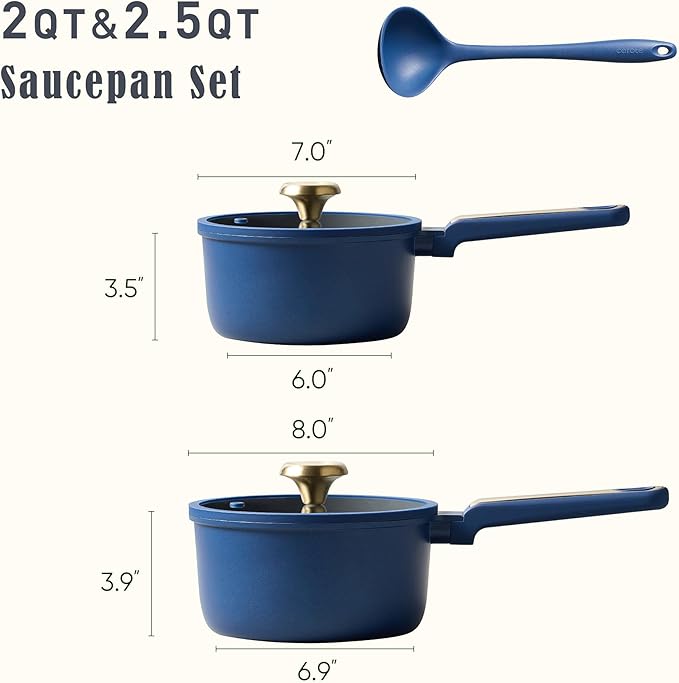 CAROTE 2QT & 2.5QT Sauce Pan Sets with Lid & Ladle Cooking Pots Nonstick Saucepans Cookware Set Small Kitchen Pot, Induction Comptable, Easy to Clean, PFOA FREE (Blue)