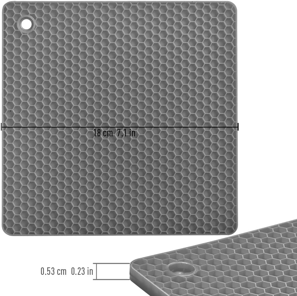 homEdge Silicone Square Trivets Mat, 6 Packs Multipurpose Non Slip Heat Resistant Pot Holder-Gray