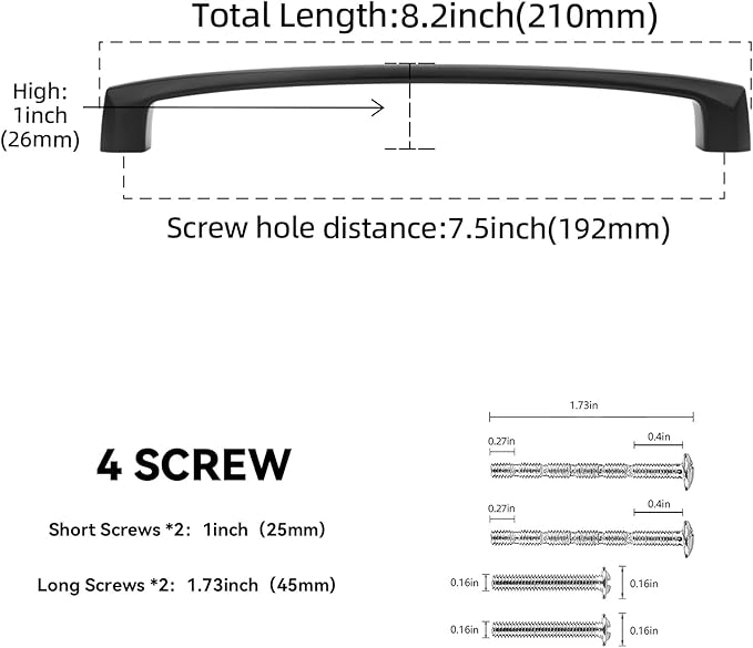 20 Pack 7-1/2 Inch(192mm) Kitchen Cabinet Handles Matte Black Cabinet Pulls Zinc Alloy Drawer Pulls Solid Kitchen Hardware