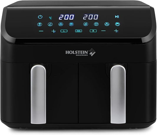 Holstein Housewares 9.5 QT Dual Basket Digital Air Fryer, Independent Controls - Non-Stick, Healthy Cooking with Less Oil, 8 Presets, Fry, Roast, Bake & Grill, LED Display & Dishwasher-Safe Parts