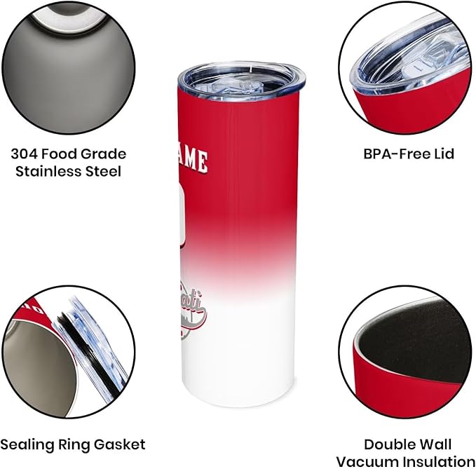 Custom Tumbler Stainless Steel Cup Personalized Baseball Vacuum Insulation Travel Mug Add Your Name Number Fans Gift for Baseball Fans