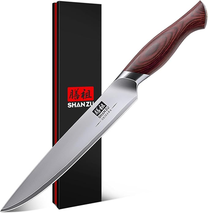 SHAN ZU 6 Inch Chef Knife, Japanese 10Cr15MoV High Carbon Stainless Steel Kitchen Knife, Multipurpose Ultra Sharp Kitchen Utility Knife with Ergonomic Pakkawood Handle