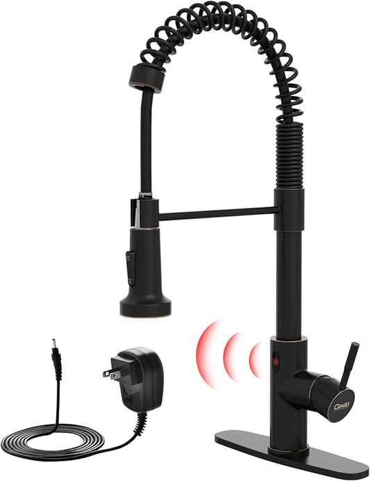 GIMILI Oil Rubbed Bronze Touchless Kitchen Faucet with AC Adapter, Motion Sensor Smart Hands Free Single Handle Kitchen Sink Faucet with Pull Down Sprayer