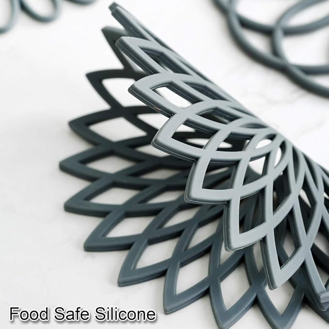 Set of 3 Silicone Trivet Mat - Hot Pot Holder Hot Pads for Table & Countertop - Trivet for Hot Dishes - Non-Slip & Heat Resistant Modern Kitchen Hot Pads for Pots & Pans, Yellow