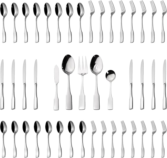 Alata Kate 45-Piece Silverware With Utensil-Serving Set, Service for 8, Stainless Steel Flatware, Mirror Polished Cutlery, Dishwasher Safe