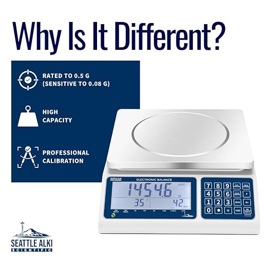 Seattle Alki Scientific Counting Scale | 30 kg x 0.5 g | Industrial Counting Scale for Small Parts | USA Company | Units: g, lbs, oz, kg (30 kg x 0.5 g + Calibration Certificate)