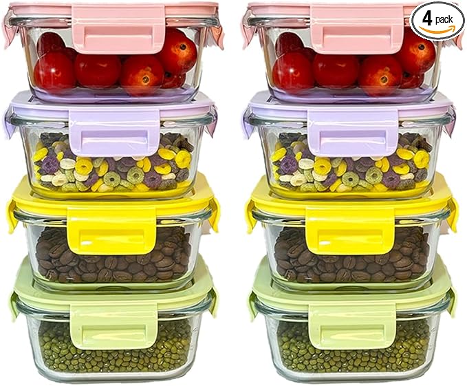 16 Pcs 2Cup Square Glass Food Storage Containers With Lids, 16OZ Food Meal Prep Bowls BPA free, Small Square Glass Food Containers Leak-proof, Dishwasher Microwave Freezer Safe (8 Packs)