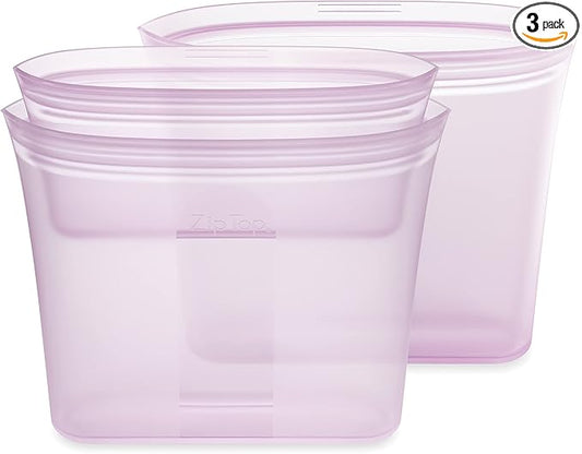 Zip Top Reusable Food Storage Bags | 3 Bag Set [Lavender] - 2 Sandwich, 1 Snack | Silicone Meal Prep Container | Microwave, Dishwasher and Freezer Safe | Made in the USA