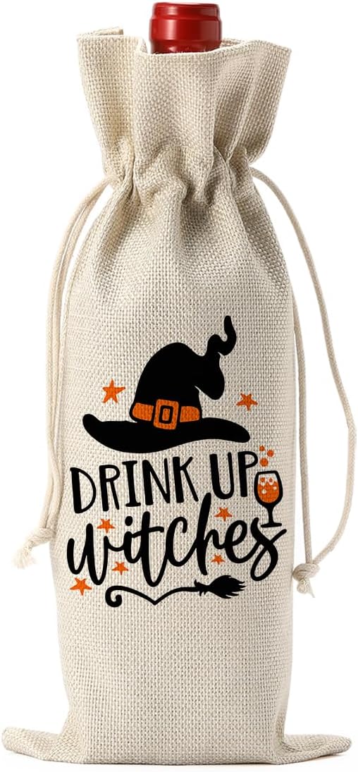 Halloween Wine Bag Drink Up Witch Wine Bag Halloween Birthday Gifts Halloween Birthday Party Decorations for Women Men Her Friends Wine Tasting Party Holiday Gift Bag