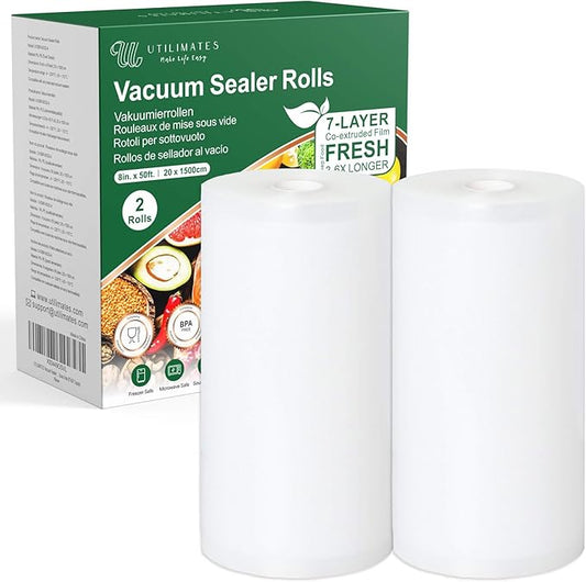 Vacuum Sealer Bags for Food, BPA-free Heavy Duty Vacuum Sealer Bags Rolls 8 Inch 50 Feet 2-pack, Ideal for Custom Fit Food Saver, Seal a Meal, or Sous Vide