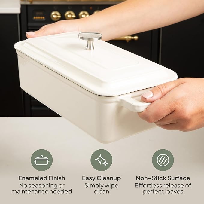 TOMO Cast Iron Bread Oven, 10" x 5" Full Size Loaf - Dutch Oven Bread Cloche with Steam Circulating Lid for Perfect Sourdough