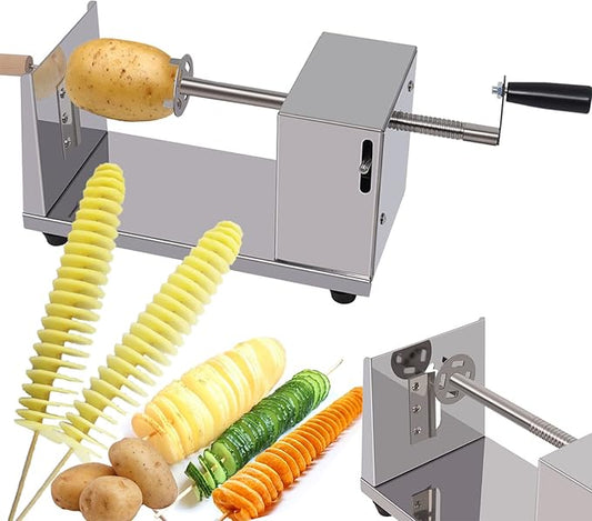 Twisted Potato slicer, Cortador de Papas en Espiral Tornado Curly Fry Cutter with Stainless Steel skewers, Manual Spiral French Fries Cucumbers Carrots DIY BBQ Slicer with Reusable Stick
