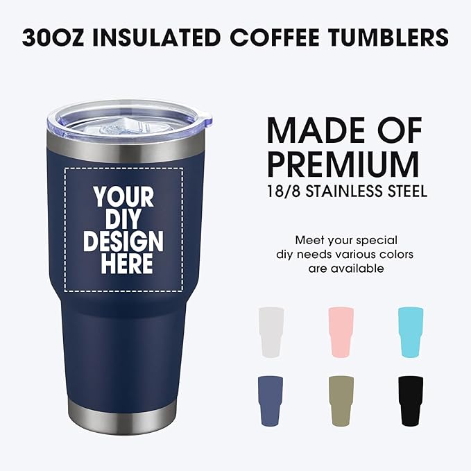 Personalized Custom Tumbler Print in USA 30oz Stainless Steel Coffee Cup with Lid & Straw Double Wall Insulated Tumbler with Colorful Text Logo Photo