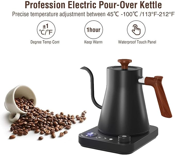 Smart Gooseneck Electric Kettle 1500W - Variable Temperature Control with LED Display, 304 Stainless Steel, 5oz Micro-Brew & 24H Keep Warm for Coffee/Tea(WHITE, EU PLUG)