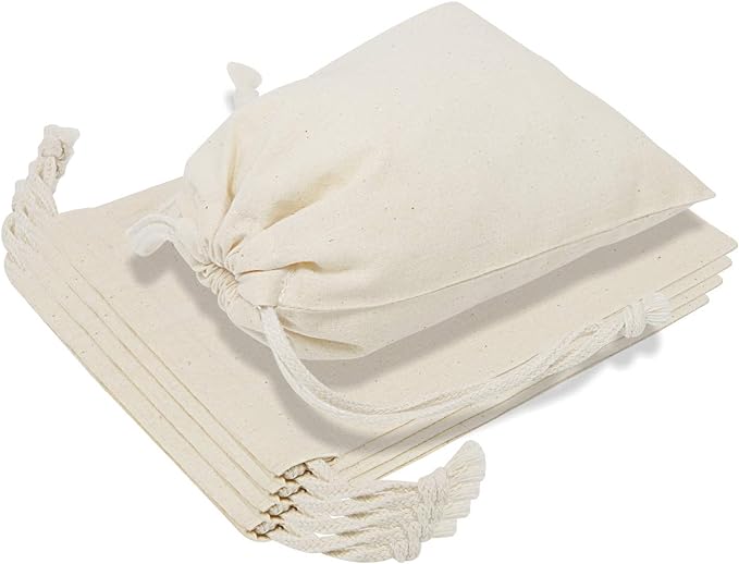 TOPDesign 12-Pack 8” x 10” Reusable Produce Bags, Muslin Bags with Drawstrings for Shopping & Storage, 100% Natural Cotton, Washable, Biodegradable, Food Safe