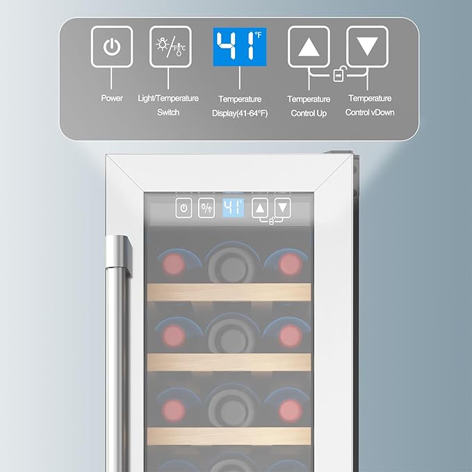 19 Bottles Wine Fridge,12 Inch Wine Cooler with Single Zone, Built-in or Under Counter,41-64°F Thermostat, LED Digital Touchscreen, Triple-Layer Tempered Glass, Wine Storage for Home
