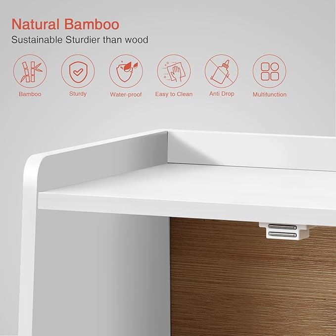 White Bread Box for Kitchen Countertop, Modern Counter Breadbox for Homemade Bread, Large Corner Bread Storage Container for Sourdough Loaf Organizers and Storage (White Bamboo Wood)