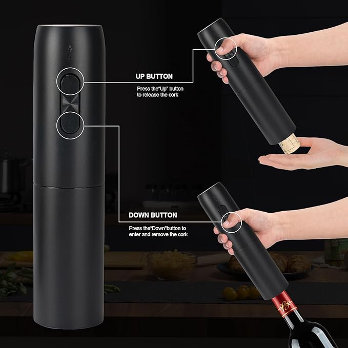 Electric Wine Opener Set with Charging Base, Rechargeable Automatic Corkscrew Bottle Opener with Pour, Preserver Vacuum Stopper, Foil Cutter, USB Charging Cable