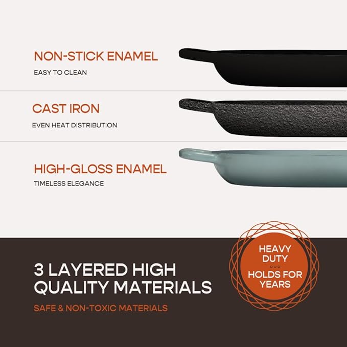 Enameled Cast Iron Dutch Oven for Professional Sourdough Bread Baking | 5.5 Quart Loaf Size Oval Cookware Pot with Lid | Triple-Layer Enamel Coating Pan with Non Stick Silicone Mat | Sea Salt