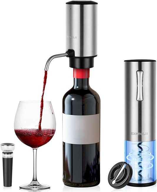 Electric Wine Opener Gift Set - Rechargeable Wine Bottle Opener, Wine Aerator, Vacuum Stoppers, Foil Cutter for Home Bar and Outdoor Parties
