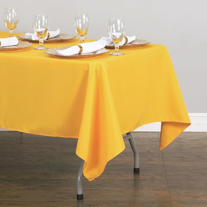 LTC LINENS 5 Pack Rectangle Tablecloths Gold 60 x 126 Inch for 8 ft Rectangular Banquet Tables with Half-Drop - Stain and Wrinkle Resistant Polyester Fabric Cloth Table Covers for Wedding, Party