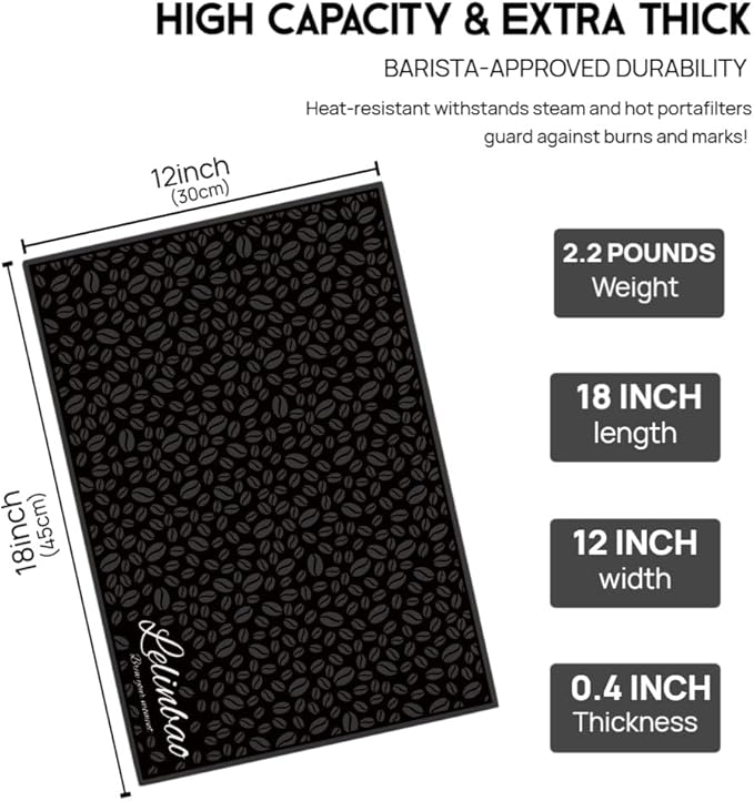 Coffee Bar Mats for Countertop, Bar Decor Accessories, Coffee Machine Tray for Countertop, Non-slip Dish Drying Mat, Rubber Barista Tools Pad, Espresso Organizer (Black, 18"x12")