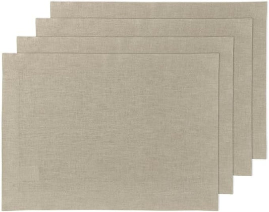 Solino Home Linen Placemats Set of 4 - Vintage Khaki Placemats 14 x 19 Inch - 100% Pure Linen Table Place Mats for Fall, Autumn, Thanksgiving - Fete