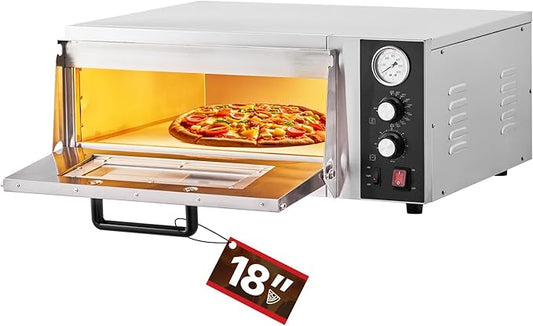 VEVOR Electric Pizza Oven, 18-Inch Commercial Pizza Ovens, 842°F Max Temp, 1740W Large Pizza Oven Countertop with Temp & Time Control, Built in Thermometer Indoor Pizza Maker for Restaurant Home Use