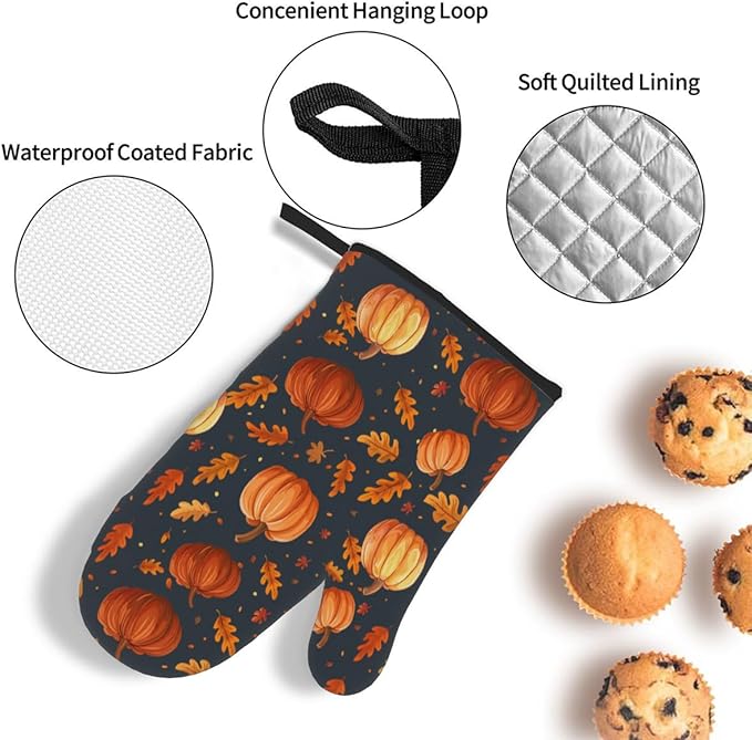 Oven Mitts Pot Holders Set 3 for Kitchen, Pumpkins Insulation Oven Gloves Heat Resistant Pot Pads Cook Essentials Accessories for BBQ Baking Cooking Kitchen Decor Gifts for Women