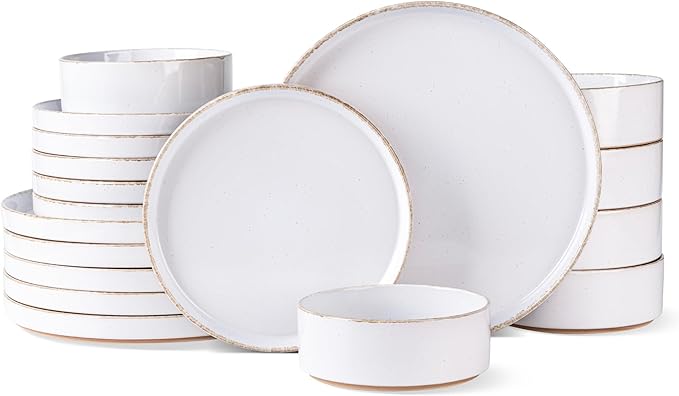 AmorArc Ceramic Dinnerware Sets for 6, 18 Pieces Handpainted Plates and Bowls Set with Rustic Terracotta Underside, Scratch Resistant Stoneware Dishes Set, Dishwasher & Microwave Safe