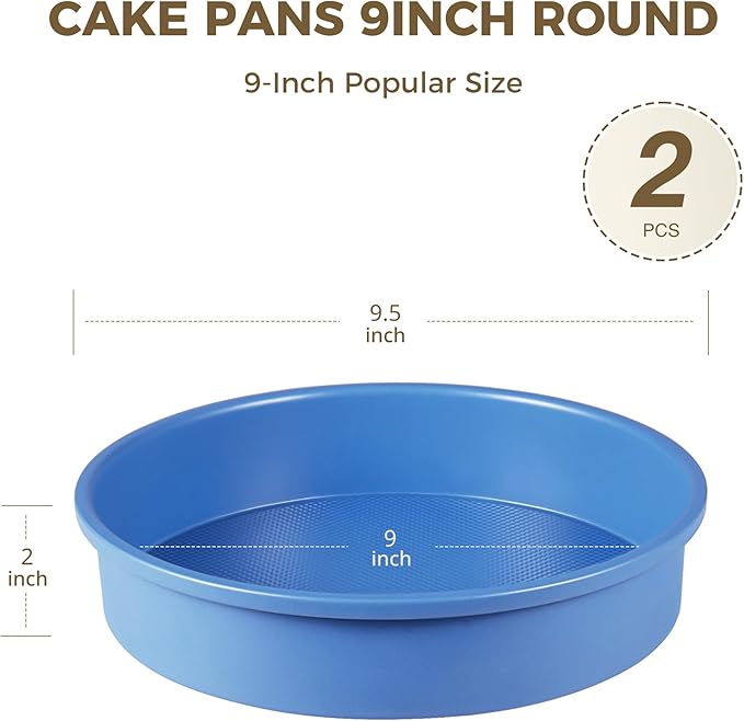 HONGBAKE 9 Inch Round Cake Pan Set of 2, Nonstick Ceramic Coating Cake Molds with Diamond Texture, Aluminized Steel Cake Pans Sets for Baking & Cheesecake, Heavy Duty & Non-Toxic (Deep Blue, 2PCS)