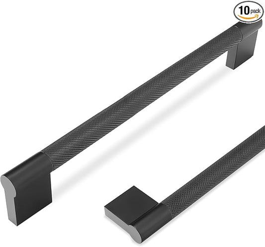 10 Pack 7-1/2 inch(192mm) Matte Black Kitchen Cabinet Handles Knurled Cabinet Pulls Black Drawer Pulls Kitchen Hardware