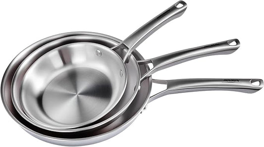 ROVSUN 8-10-12 Inch Stainless Steel Cookware Set, 3 pcs Tri-Ply Skillets Set, Full Clad Stainless Steel Chef's Pan, PFOA & PTFE Free Skillets, Compatible for All Cooktops, Dishwasher & Oven Safe