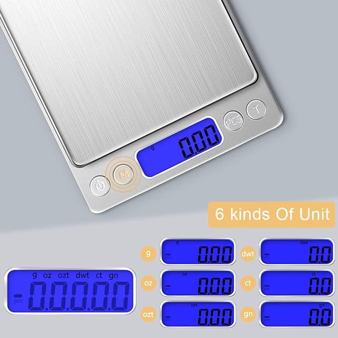 Digital Kitchen Scale with 2 Trays, Diyife 500g/0.01g High Precision Cooking Food Scale, Mini Gram Scale with LCD Display, 6 Units, Auto Off, Tare Function, Girls Gift (Batteries Included)