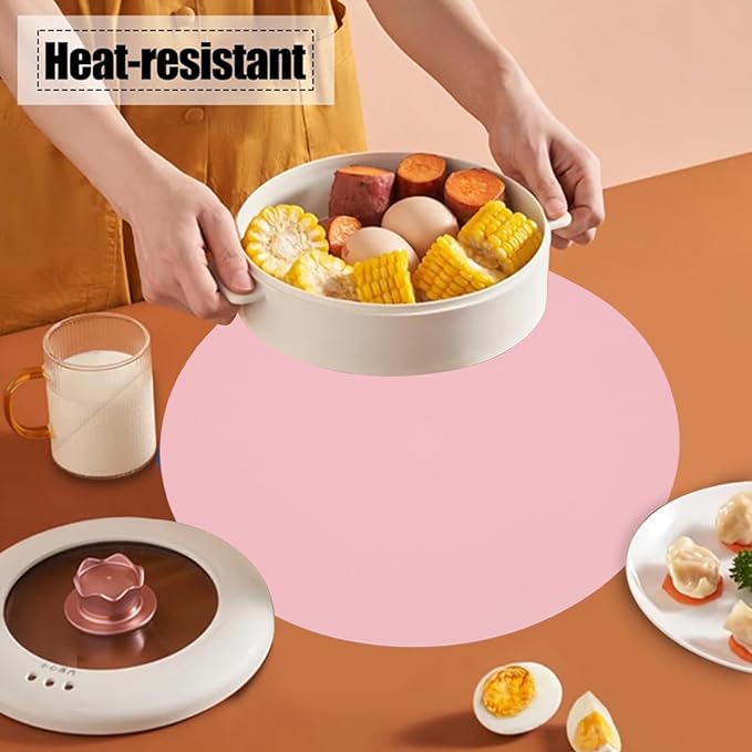 Round Faux Leather Placemats Set of 6,Reversible PU Placemat for Dining Table,Waterproof Table Mats Heat Resistant Wipeable Anti Slip Washable,Modern Table Protectors(Pink and Blue)