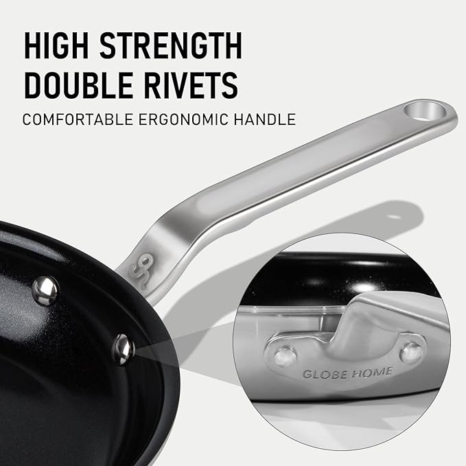 8 Inch Ceramic Non Stick Frying Pans - 5 Ply Stainless Clad Nonstick Skillet, Professional Cookware for Induction, All Stoves and Oven