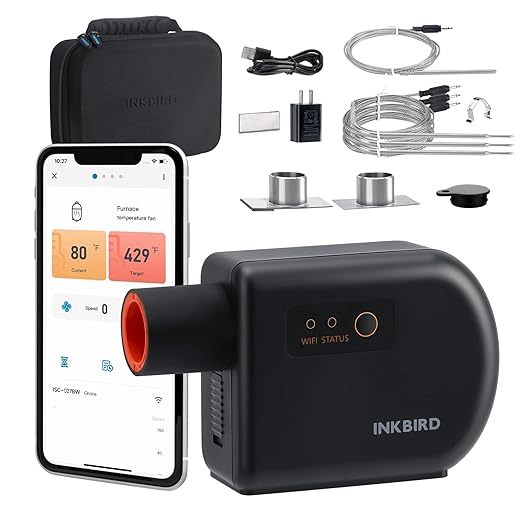 Wi-Fi & Bluetooth BBQ Smoker Temperature Controller with Automatic Smoker Fan, INKBIRD ISC-027BW Grill Thermometer with 4 Probes for Big Green Egg, Kamado Joe, Primo, Vision Grill, Akorn Kamado, Weber