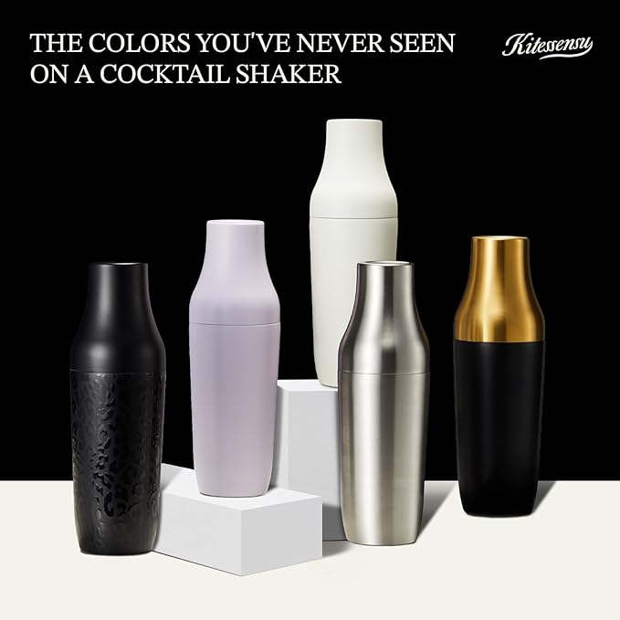 Kitessensu Hybrid Cocktail Shaker | Vacuum Insulated Stainless Steel Martini Shaker with Double Wall Martini Cup | Integrated Measuring System | Tumbler Lid & Cocktail Recipes Included | Orchid