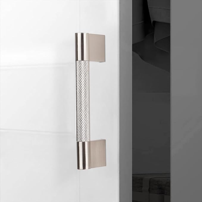 10 Pack 3-3/4 inch(96mm) Brushed Satin Nickel Kitchen Cabinet Handles Knurled Cabinet Pulls Drawer Pulls Kitchen Hardware