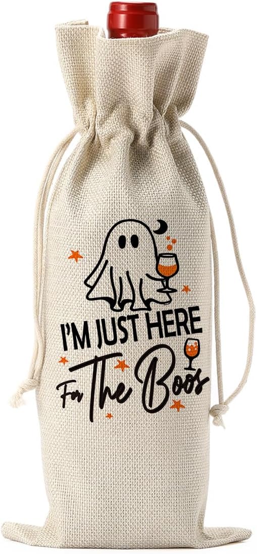 Funny Halloween Ghost Wine Bag Hocus Pocus Decor Gifts Halloween Party Supplies Home Decorations Wine Accessories for Wine Lovers Women Men Friend for the Boos Wine Bag