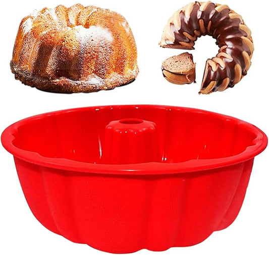 10 inch Silicone Bundt Cake Pan, Non-Stick Silicone Fluted Pans, ome Baking DIY Cake Mold for Cake, Jelly, Bread, Chocolate, Para Gelatinas (Red) (Red, 1 Pack)