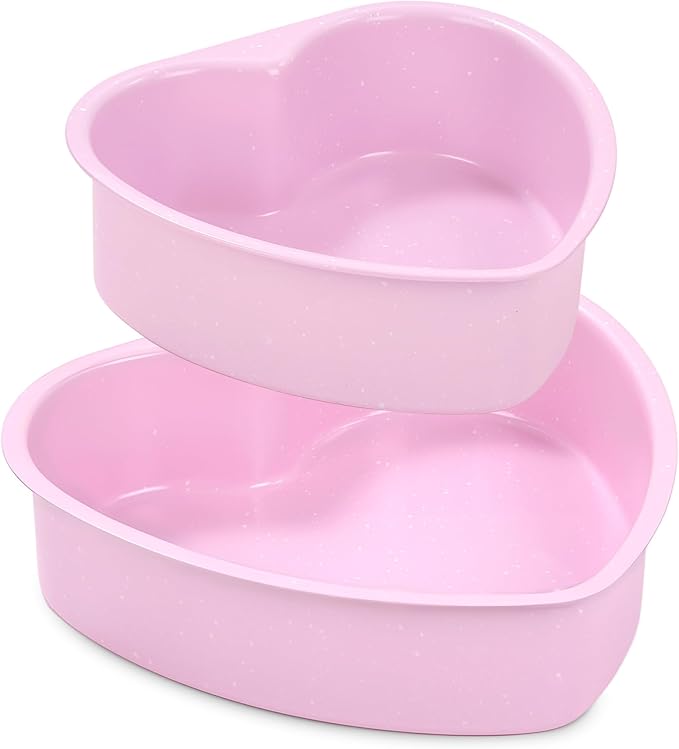Heart Shaped Cake Pans 6 Inch 8 Inch Nonstick Cake Pan for Baking Carbon Steel Small large Heart Molds Set (Pink)