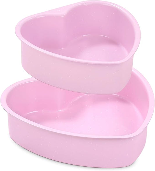 Heart Shaped Cake Pans 6 Inch 8 Inch Nonstick Cake Pan for Baking Carbon Steel Small large Heart Molds Set (Pink)