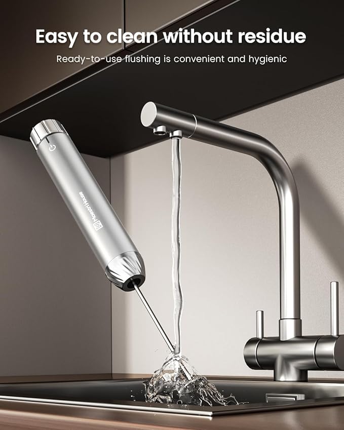 Maestri House Rechargeable Milk Frother with Stepless Speed Control, LunaFro Max Handheld Electric Foam Maker Waterproof Drink Mixer Foamer with Stand & Detachable Whisks for Lattes, Cappuccino