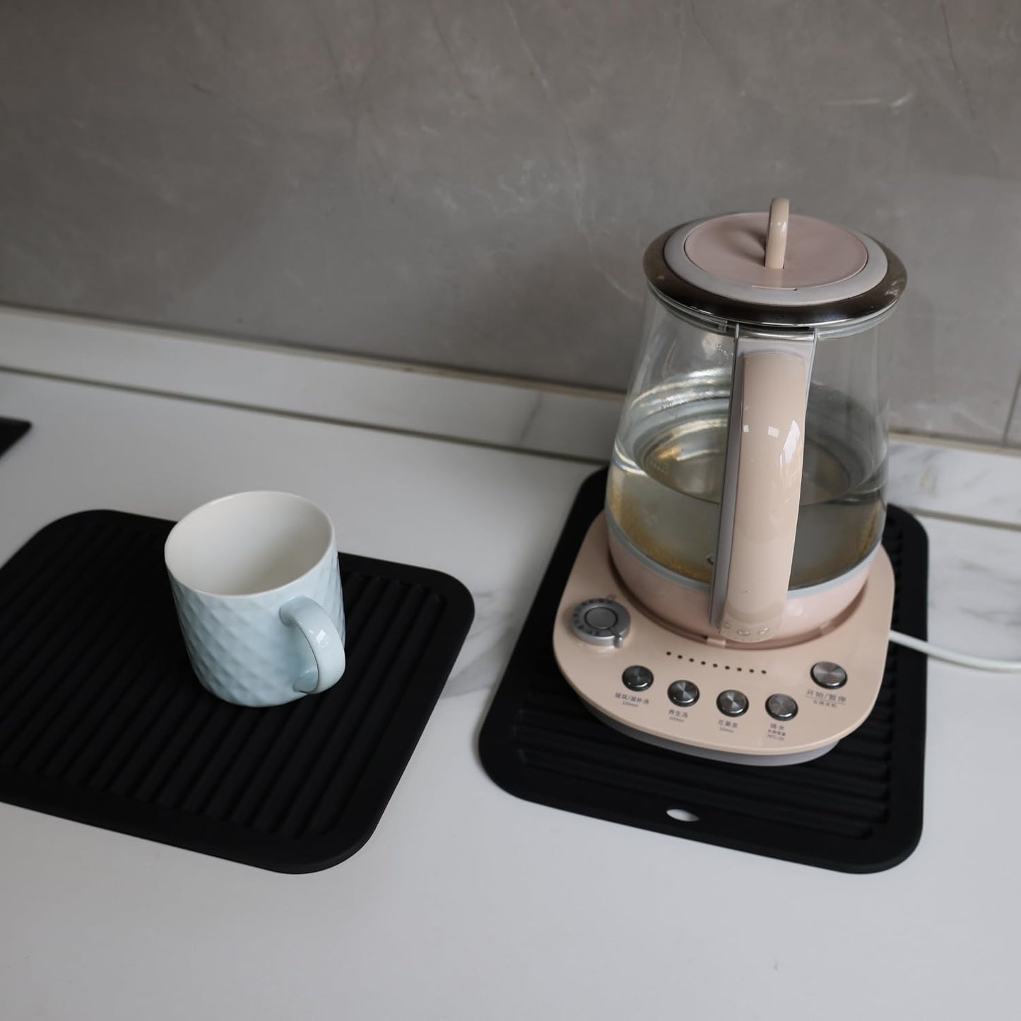 4 - Pack Multi - Purpose Silicone Mats | Heat Resistant Pot Holders for Kitchen | Non - Slip Hot Pads for Hot Pots, Pans & Quartz Countertops | Gray Kitchen Mats (Blue)