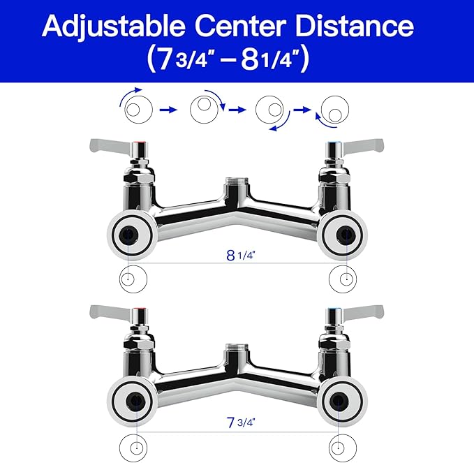 21" Height Commercial Faucet with Pre-Rinse Sprayer and 8" Add-on Swing Spout – Wall Mount Kitchen Sink Faucet,8" Adjustable Center Brass Body for 1/2/3 Compartment Restaurant Utility Sink