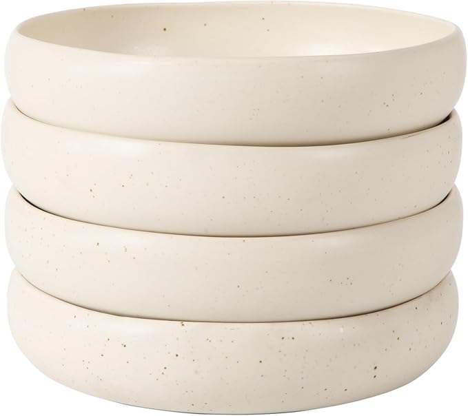 Bloomhouse - Two Time Oprah's Favorite Things Winner - Corsica Clay 4-Piece Meal and Pasta Bowl Set – Sea Salt White Stoneware for Dinner, Serving & Everyday Use