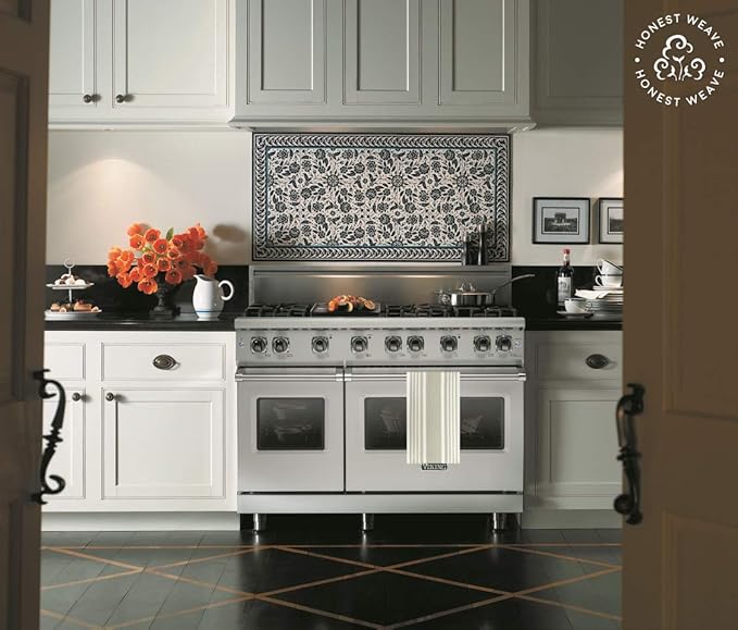 GOTS Certified Organic Cotton Kitchen Hand and Dish Towel Sets - Oversized 20x30 inches, Fully Hemmed, in Designer Colors, 6-Pack, Warm Gray/Taupe Stripe