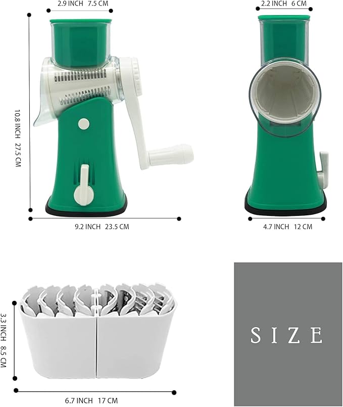 Rotary Cheese Grater Chopper Vegetable Cutter Slicer with Stainless Steel Drum Blades for kitchen, 5 in 1 Manual Round Mandoline Julienne Shredder Potato Grinder for Fruit, Nuts,Onion Green