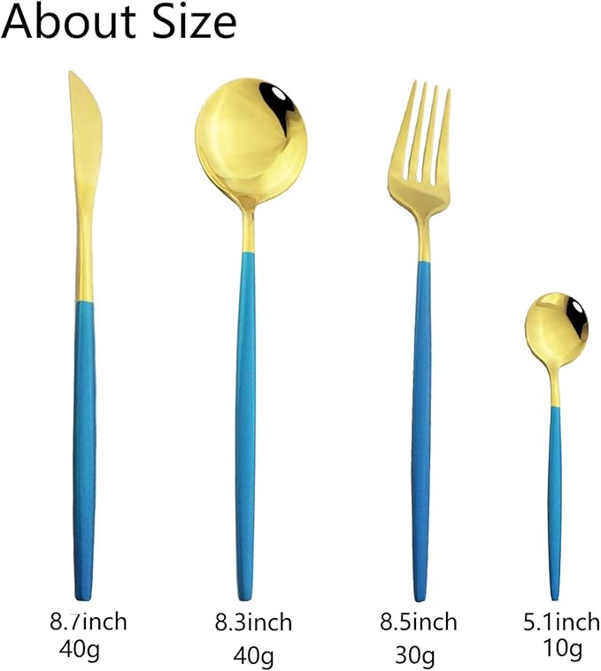 JASHII Flatware Serving Set 24 Piece, Stainless Steel Silverware Set, Blue Gold Cutlery Set, Modern Elegant Tableware Set for Party, Christmas, Dinner (Blue Gold)